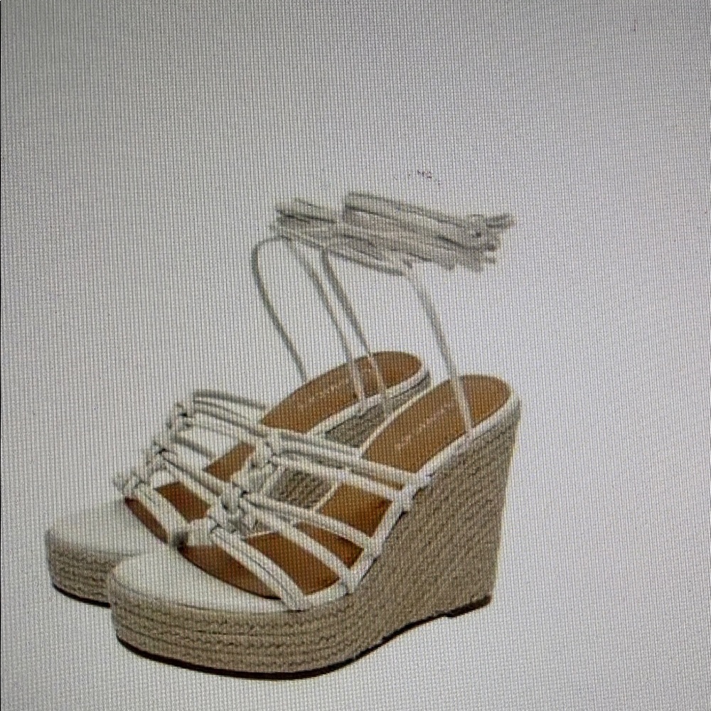 New Lisa Vicky Gaze V Elegant Summer White Platform Wedge Tie Up Sandal Size 10